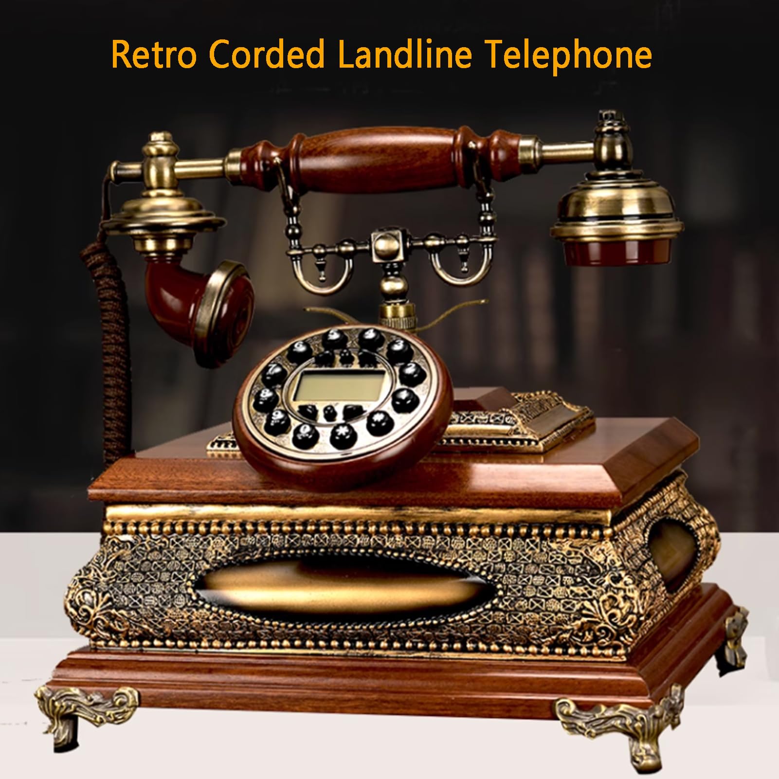 Luksusowy telefon stacjonarny z drewna, retro telefon przewodowy z przyciskiem do dekoracji domu/biura