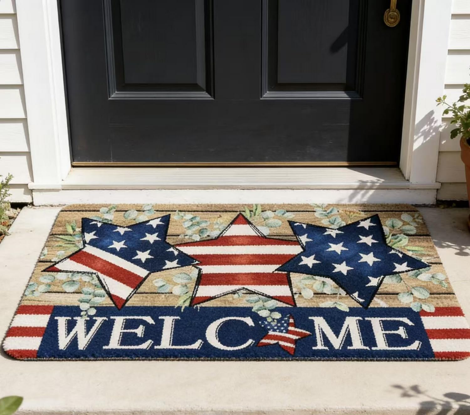 GRITOSE 19 * 31in Independence Day Family Doormats,Welcome Door Mat with America Flag Star Designs 4th of July Decor Patriotic Supplies for Front Door Porch Indoor Outdoor