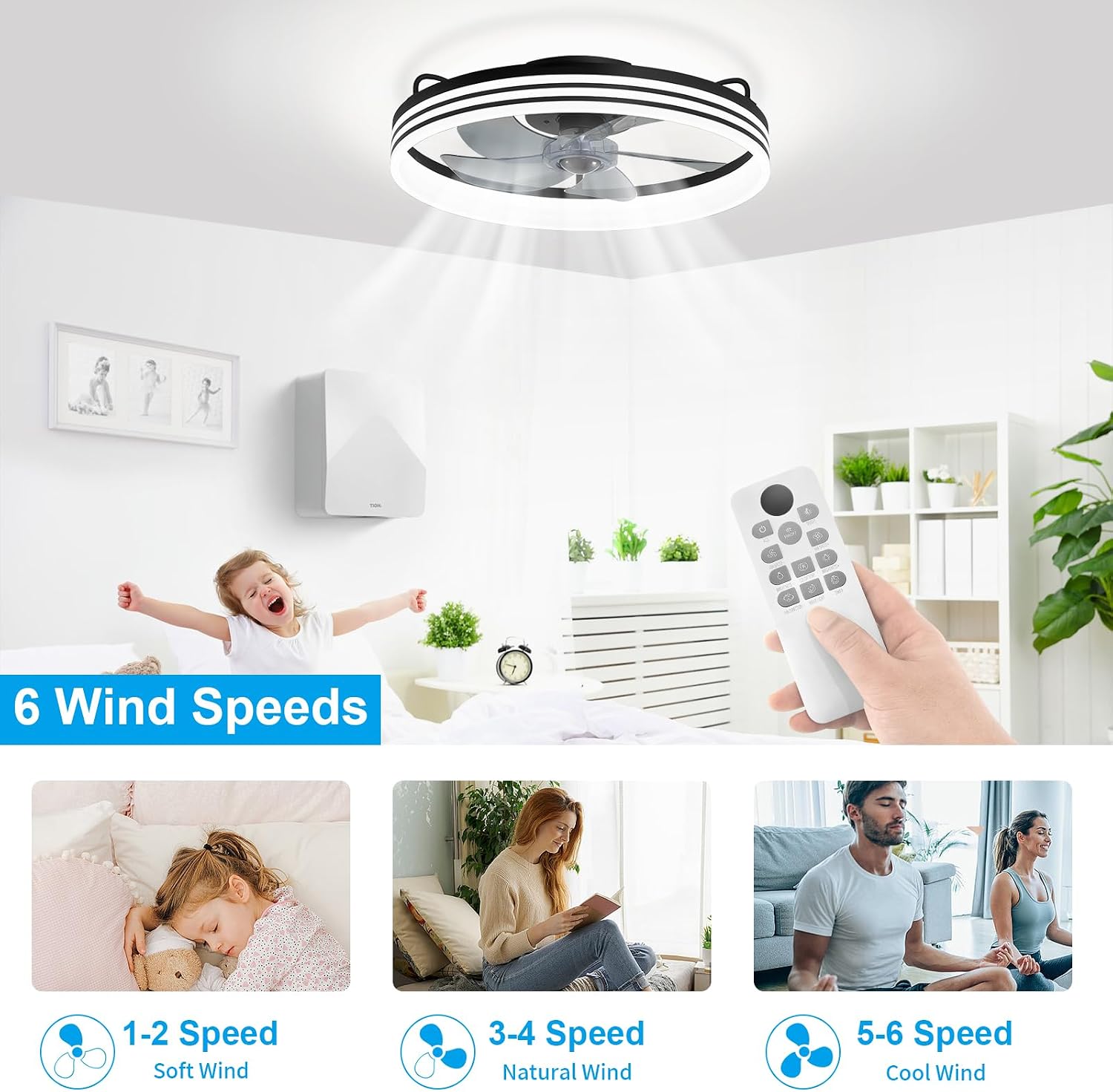 Aqonsie Ceiling Fan with 6 wind speeds
