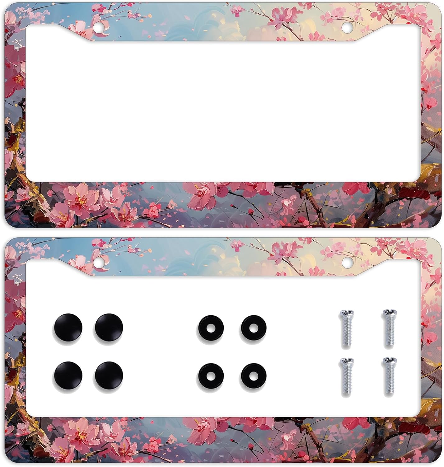 Cherry Blossoms License Plate Frame Cherry Branch Flowers License Plate Personalise Stainless Steel Metal Car Plates Funny License Plate Frames Decorative for Men Women 12.2" X 6.2"