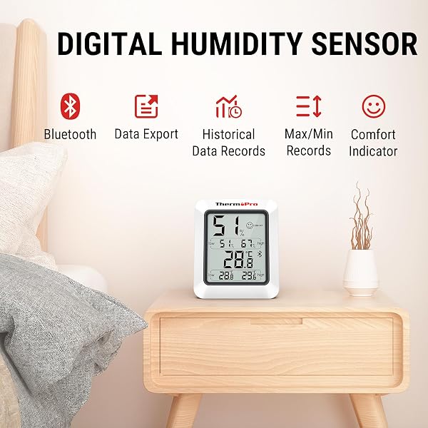 ThermoPro TempPro TP350 Bluetooth Room Thermometer, Indoor Hygrometer with Alerts, Humidity Meter and Temperature Monitor with Smart App and 2-Year Data Record & Export, Humidity Sensor for Baby Room - 2