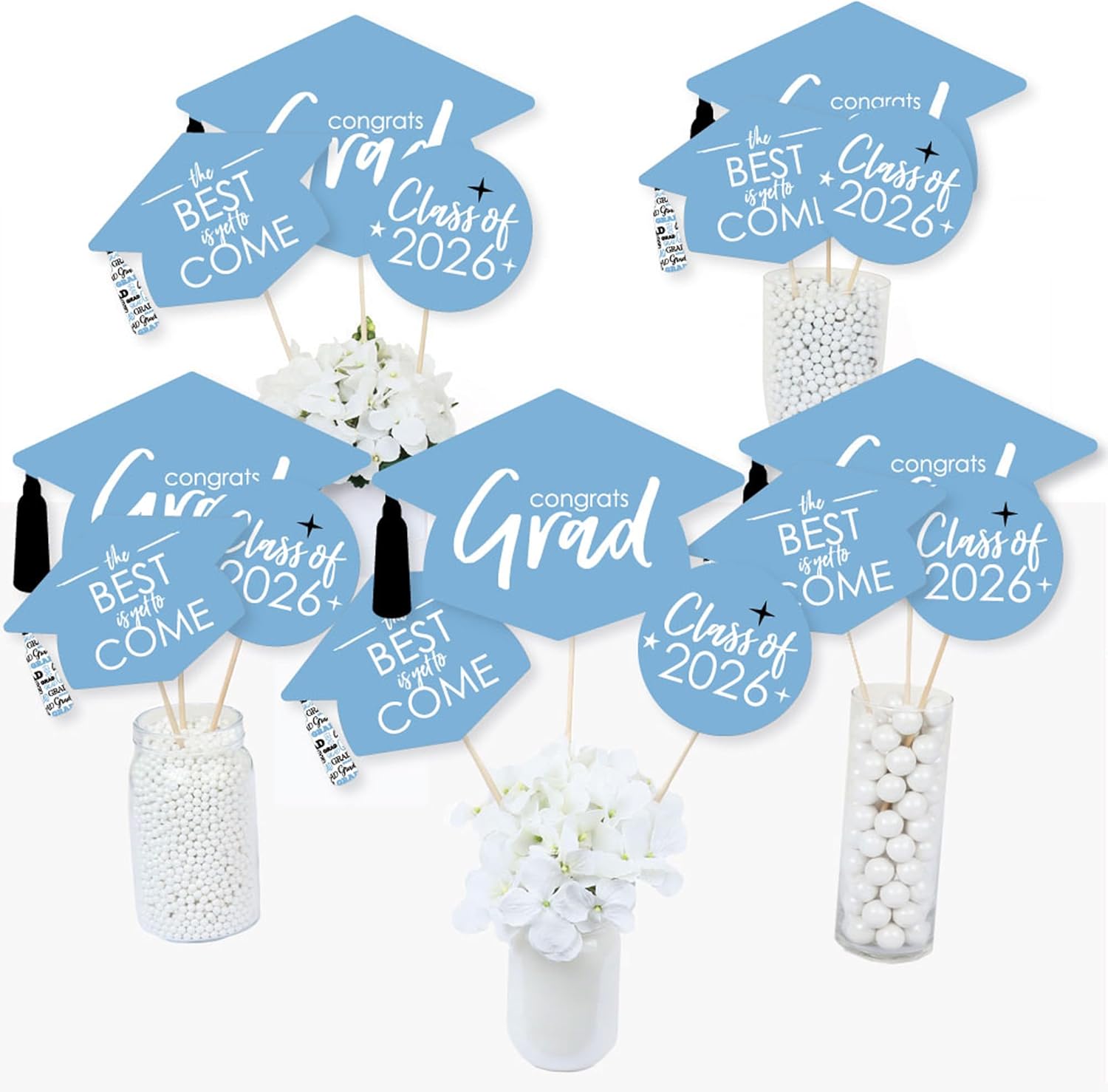 Big Dot of Happiness Light Blue 2026 Graduation Party Centerpiece Sticks - Table Toppers - Set of 15