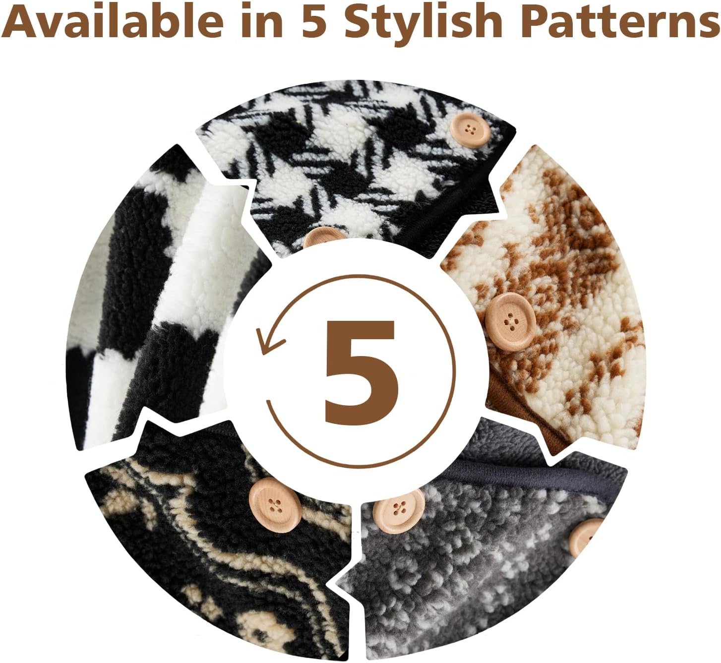 Jacquard Sherpa Wearable Blanket Lap Blanket Comfy Poncho Throw with Wooden Buttons Fleece Wearable Blankets for Women Soft Winter Shawl Gifts & Home Boho Tan Pattern - Image 9