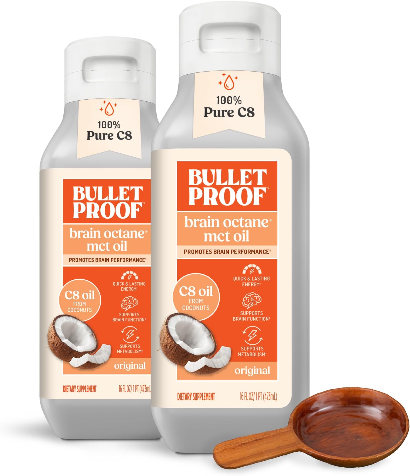 Bulletproof Brain Octane MCT Oil for Keto and Paleo Diet (16oz) - Pack of 2