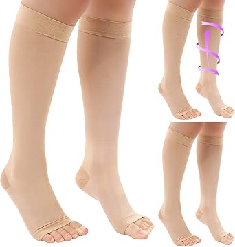 Shellwei 3 Pairs Compression Socks Women 20-30 Mmhg Open Toe