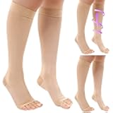 Shellwei 3 Pairs Sheer Compression Socks for Women, 20-30 mmHg Knee High Compression Stockings, Open Toe Support Stockings