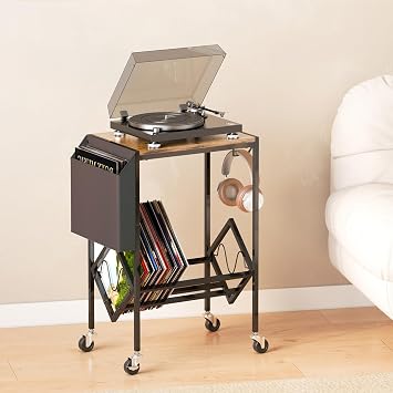 Record Player Stand,Vinyl Record Storage Table,2 Tier End Table Nightstand Turntable Table with Wheels for Living Room Bedroom Office