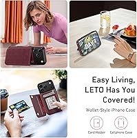 Vista 326 de LETO para iPhone 15 Pro Funda tipo cartera - Tapa tipo folio con patada - Diseños de moda - Tarjetero - Funda protectora para mujeres y niñas - 6.1