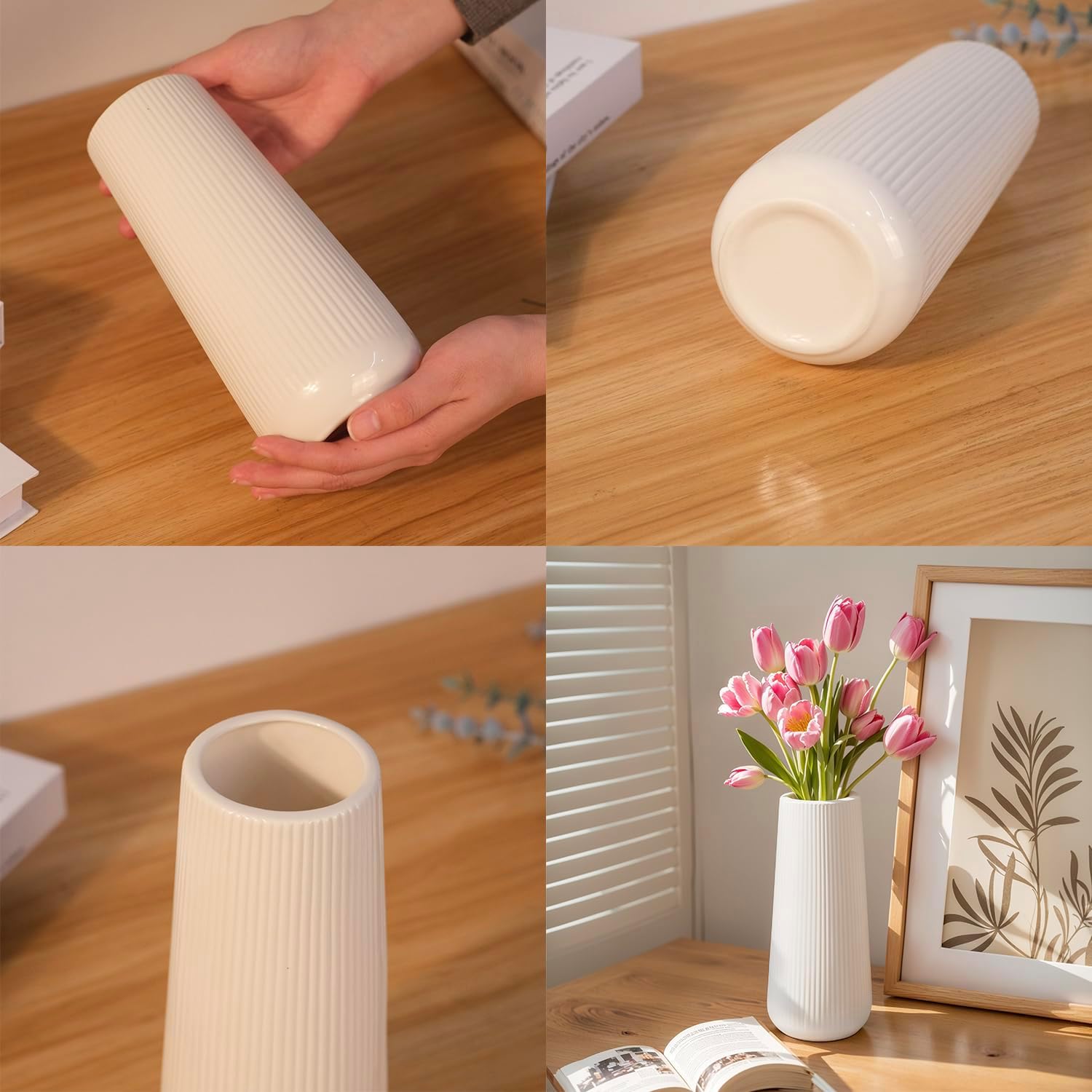 Modern Ceramic Vase, Small White Flower Vase for Table Centerpieces and Rustic Farmhouse Decoration - Image 4