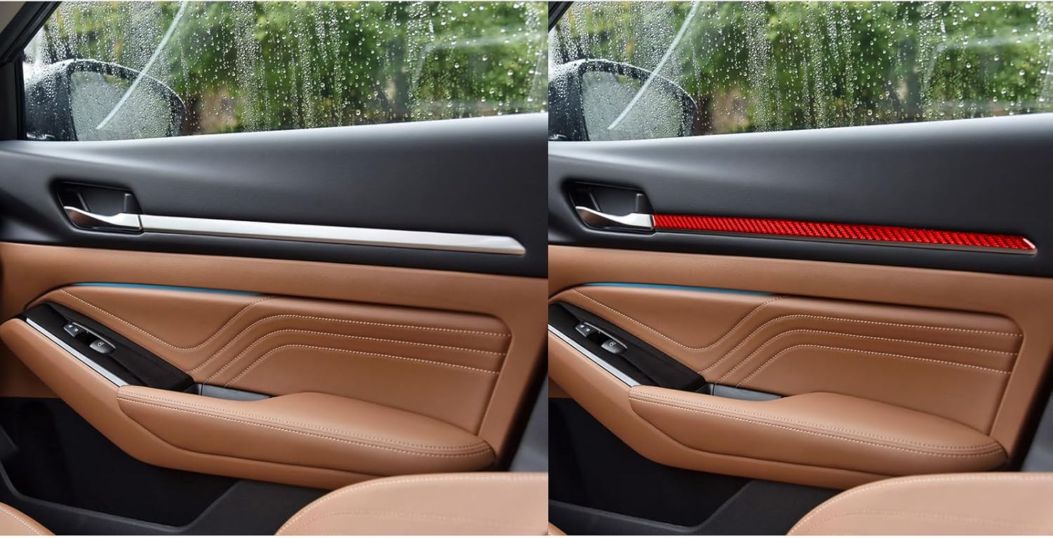 Red Real Carbon Fiber Car Trim Stickers Door Panel Decorative Strips Decals Compatible with Nissan Altima SV SR SL Platinum 2019-2022 2020 2021 2023 2024 2025 Accessories