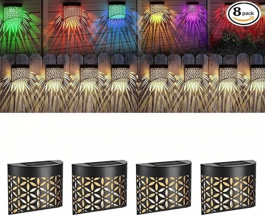 Solar Wall Lights Outdoor 4 Pack, IP65 Waterproof LED Fence Deck Step Lights for Patio Yard Garden
