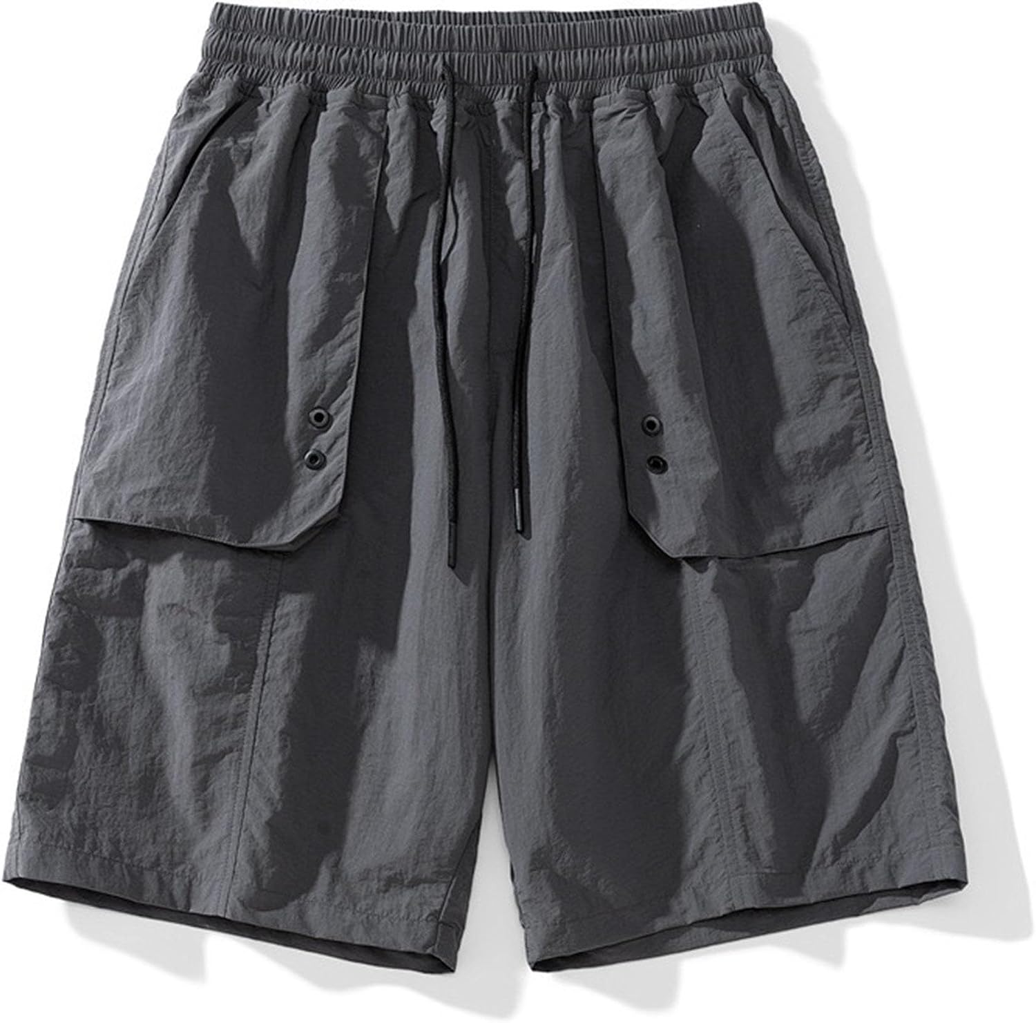 Men's Summer Casual Cargo Shorts Elastic Waist Drawstring Straight Leg Shorts Outdoor Cotton Work Athletic Shorts