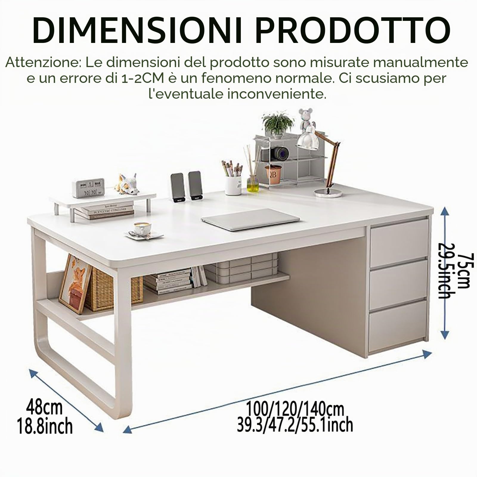 Scrivania Ad Angolo con Cassetti, Scrivanie per L'home Office con Libreria, Scrivania Moderna per La Camera da Letto Dell'home Office D,140X48X75CM