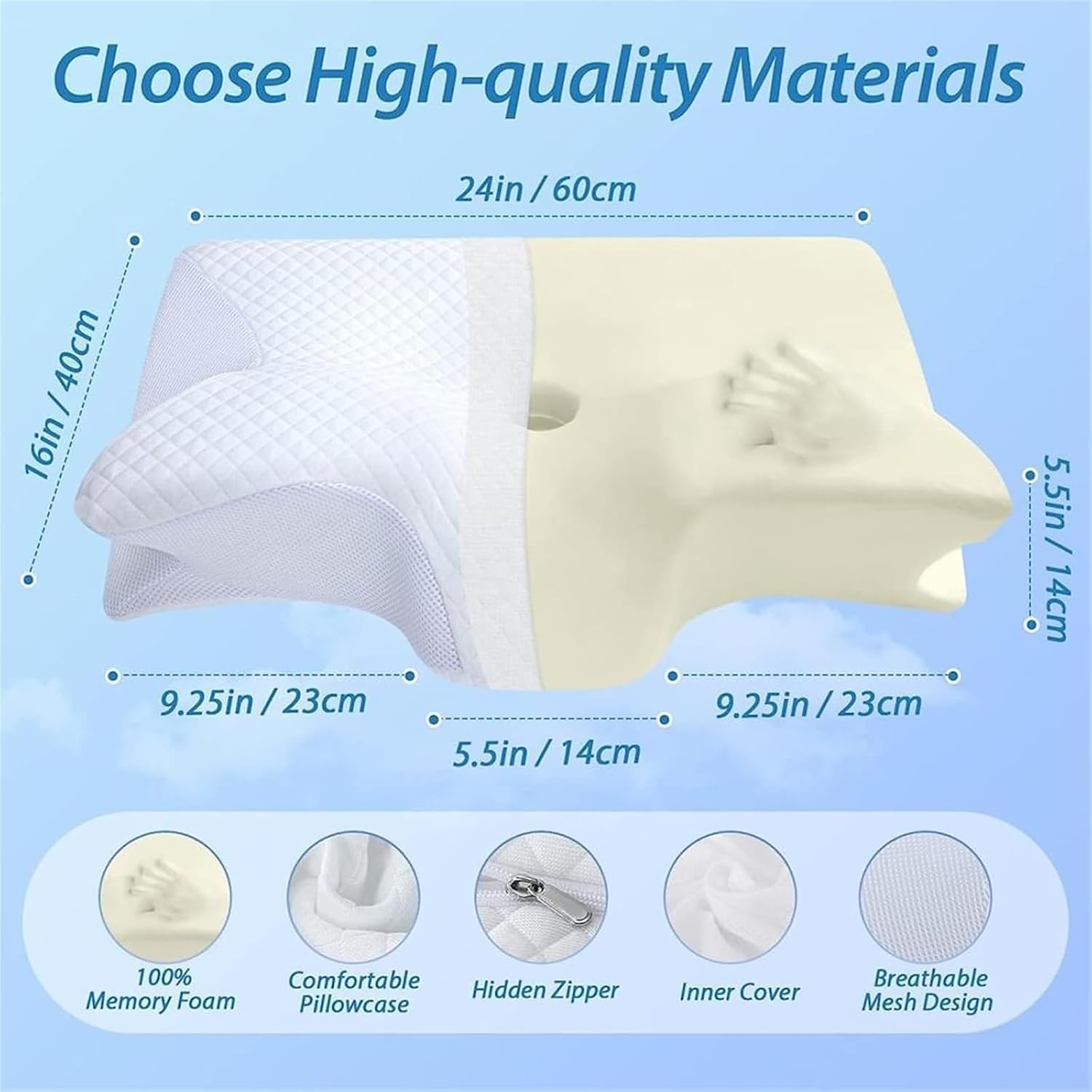 Neck Pillow, Pillow for Neck Pain Relief, Ergonomic Pillow, Contour Pillow, Slow Rebound Memory Foam Pillow, Sleep Cervical Pillow, Side Sleeper Pillow, Butterfly Pillow Pillow.