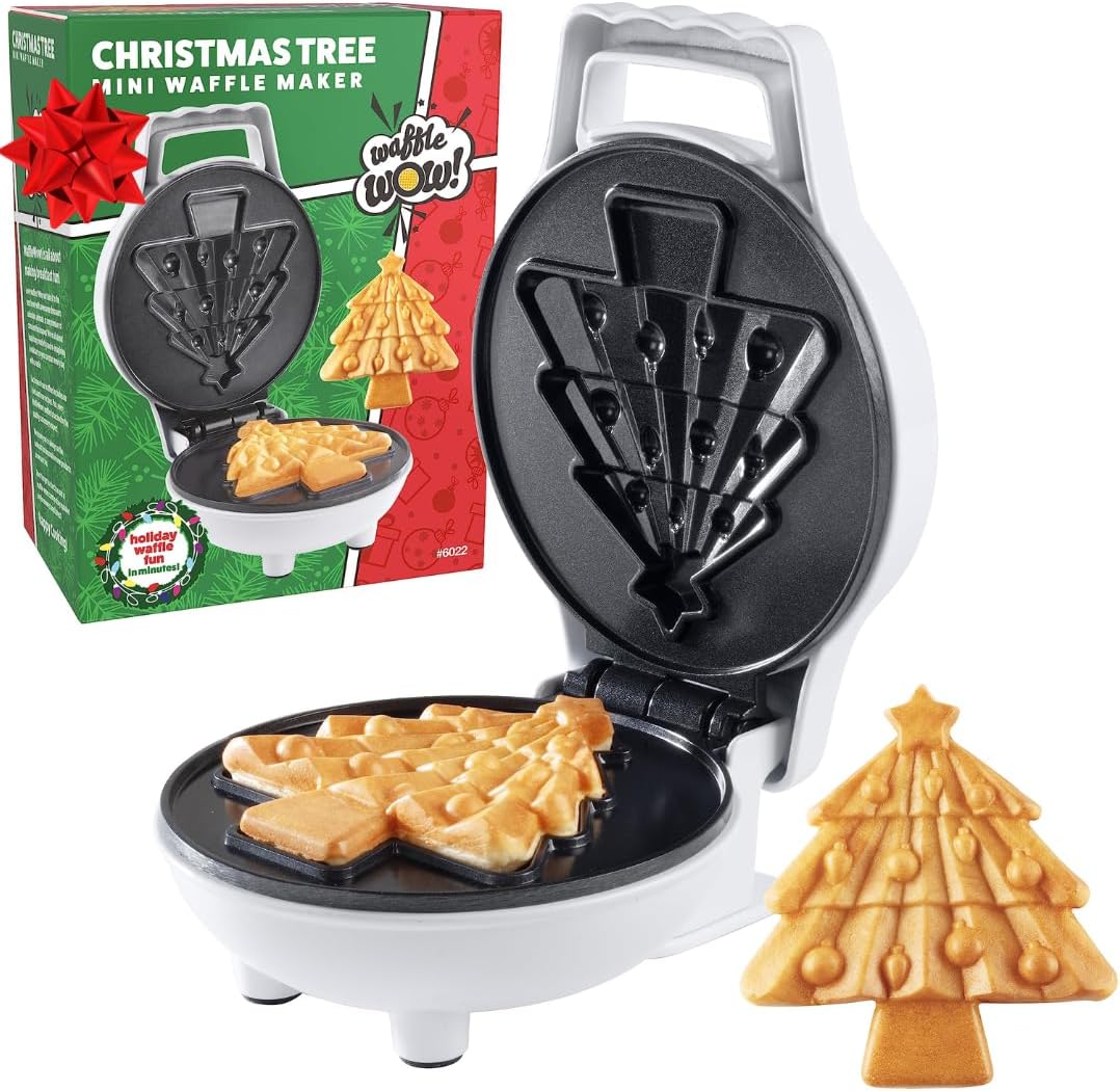 Christmas Tree Mini Waffle Maker- Make this Holiday Special for Kids w Cute 4 Inch Waffler Iron, Electric Non Stick Breakfast Appliance for Xmas Season, Festive Gift or Cute Dessert, Treat for Santa