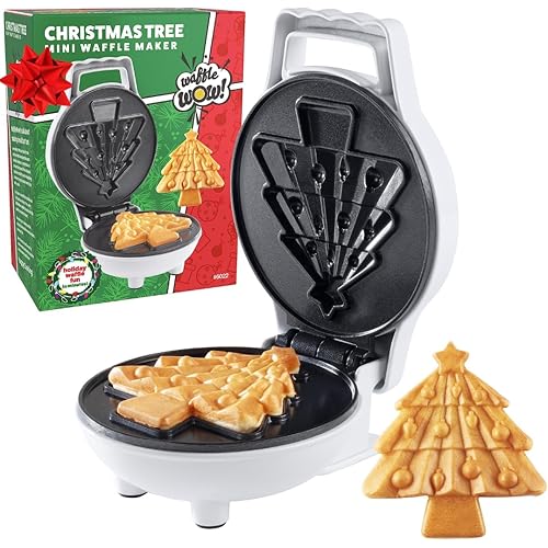 Christmas Tree Mini Waffle Maker- Make this Holiday Special for Kids w Cute 4 Inch Waffler Iron, Electric Non Stick Breakfast Appliance for Xmas Season, Festive Gift or Cute Dessert, Treat for Santa