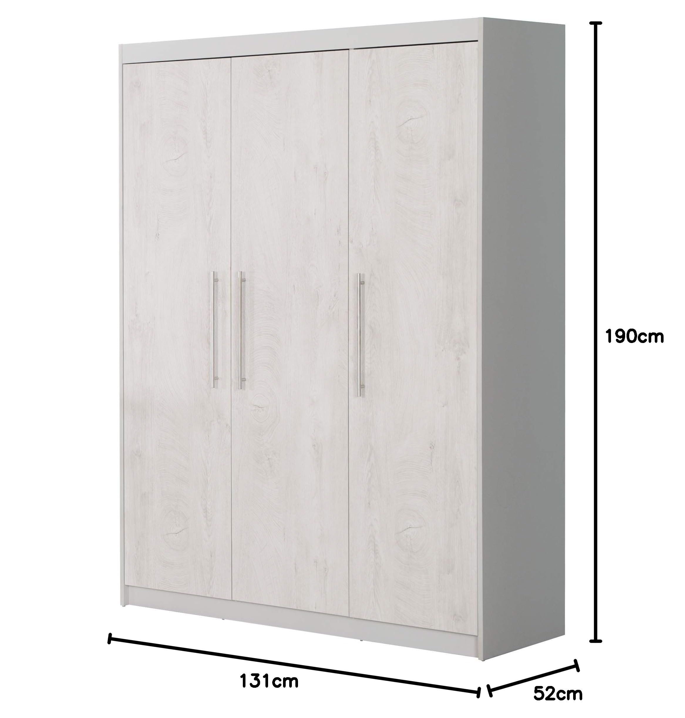 roba Armoire Enfant en Bois "Maren 2" 3 Portes - Garde-Robe avec Penderie et 6 Étagères - Gris Clair / Chêne Blanchi
