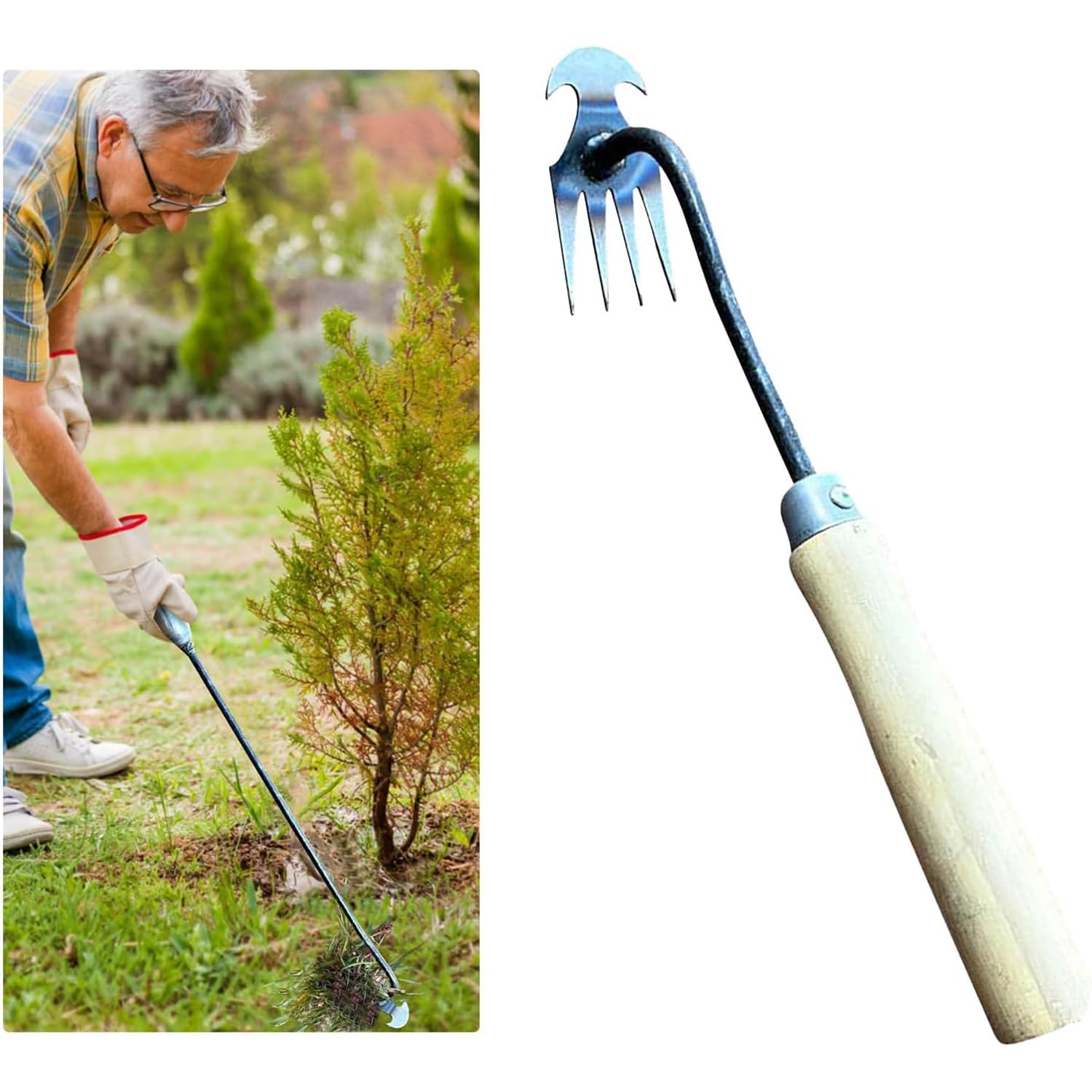 Garden Weeder Tool, Weed Puller Root Remover-4 Teeth Foot-operated Weeder, Weeding Tools for Garden Paving Slabs, Patio Weed Remover Tool,Manual Weeder Tool With Long Handle, Dual Purpose Weeder