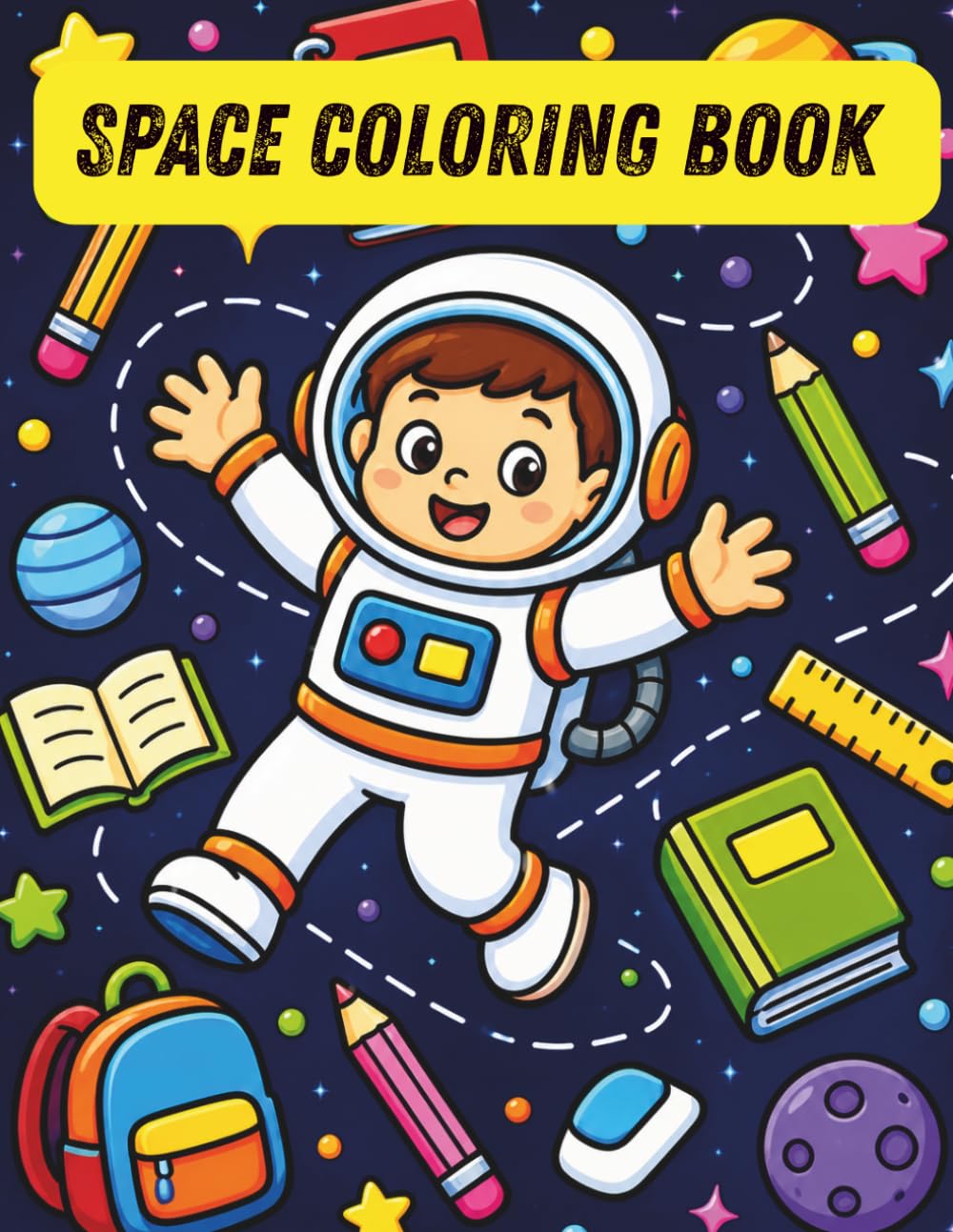 Space Coloring Book For Kids & Adults: Cute and Easy Bold Line Coloring Pages Featuring Aliens, Astronauts, Planets, UFOs, Stars & Fun Cosmic Adventures
