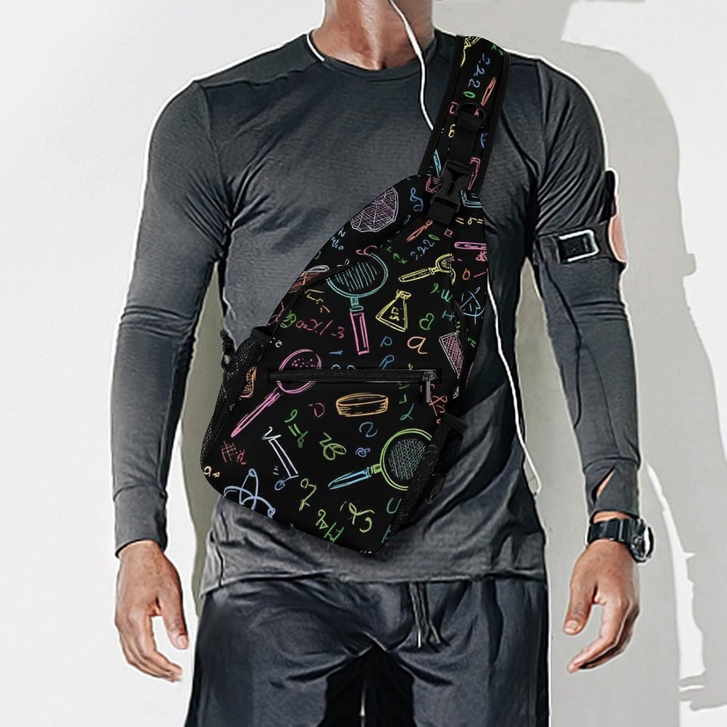 Science Abstract Math Chemistry Men Crossbody Sling Backpack Chest Bag | Travel Fanny Pack,Hiking Daypack,Print Shoulder Bags