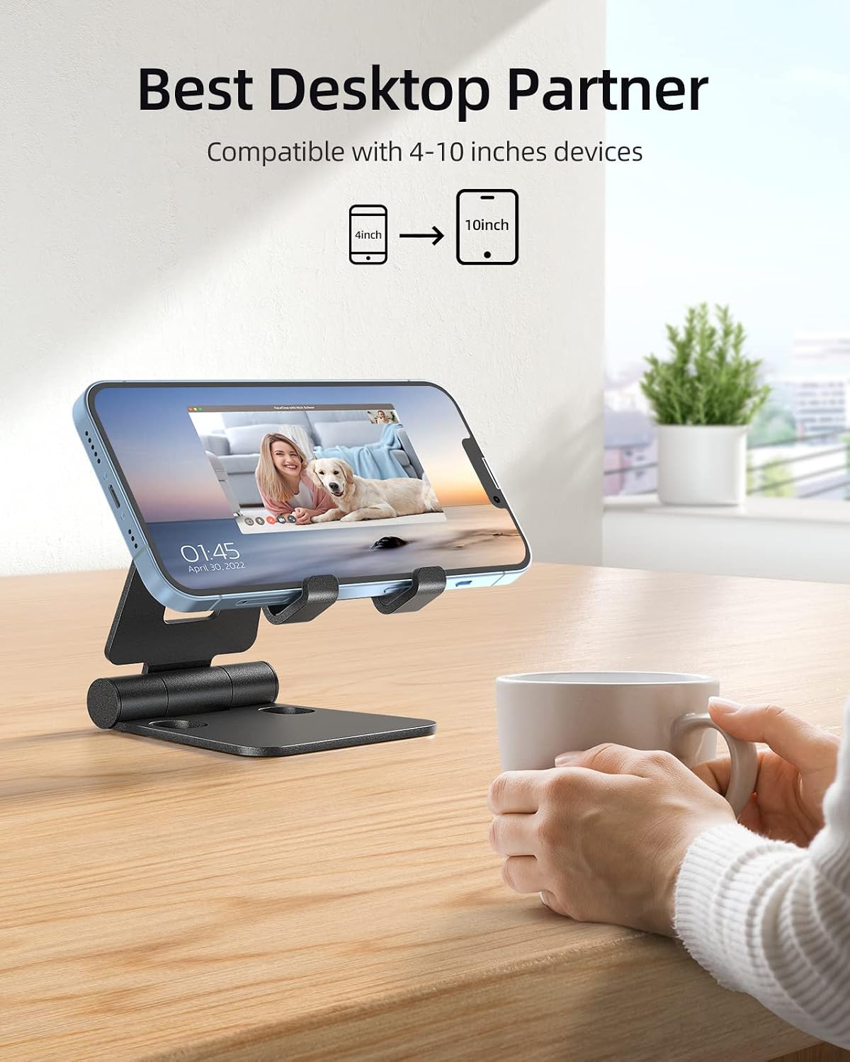 Nulaxy 2 Pack Dual Folding Cell Phone Stand, Fully Adjustable Foldable Desktop Phone Holder Cradle Dock Compatible with Phone 14 13 12 Pro Xs Xs Max Xr X 8, All Phones, Black & Silver