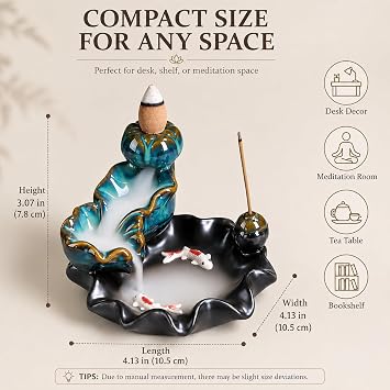 Ceramic Waterfall Backflow Incense Burner Holder, Home Aromatherapy Decoration Ornament with 30 Backflow Incense Cones and 50 Incense Sticks