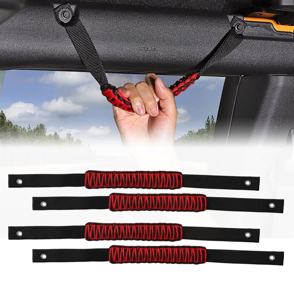TECTICO Roll Bar Grab Handles, Accessories Compatible with Bronco 2021 2022 2023 2024 2/4 Door, Paracord Grip Handles, 4PCS (Red)