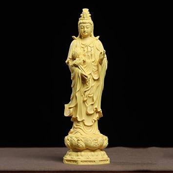 Tsuge and Boxwood Boxwood Carved Western Three Holy Buddha Statues Kannon Bodhisattva   Amitabha Buddha   Seishi Bodhisattva Sanzon Buddha Statue Figurine Kaiyun Protection Honzon Height 12.5 cm
