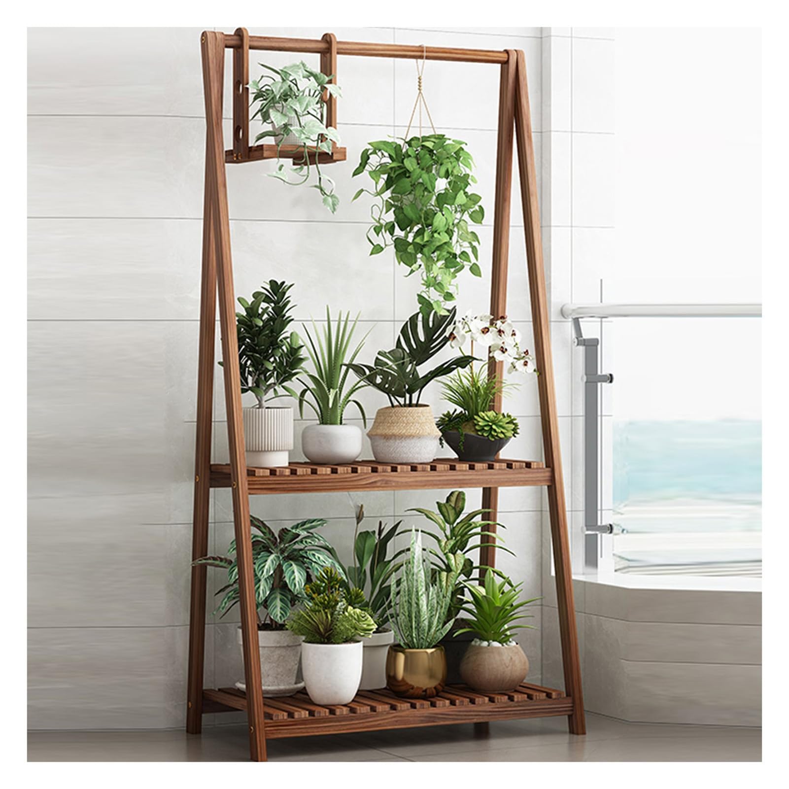 Support plantes à 3 niveaux pour gagner de l'espace, étagère en bois grand format 155cm
