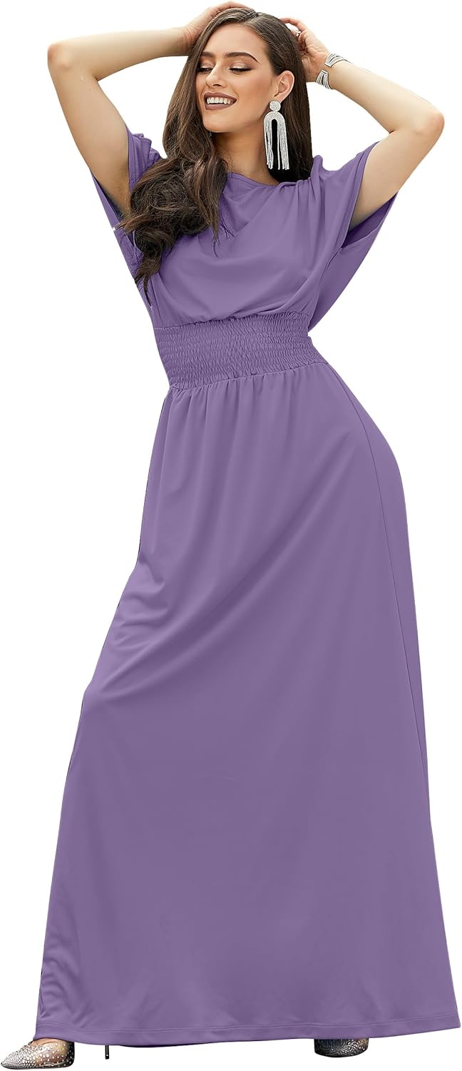 KOH KOH Womens Split Sleeves Smocked Elegant Cocktail Long Maxi Dress