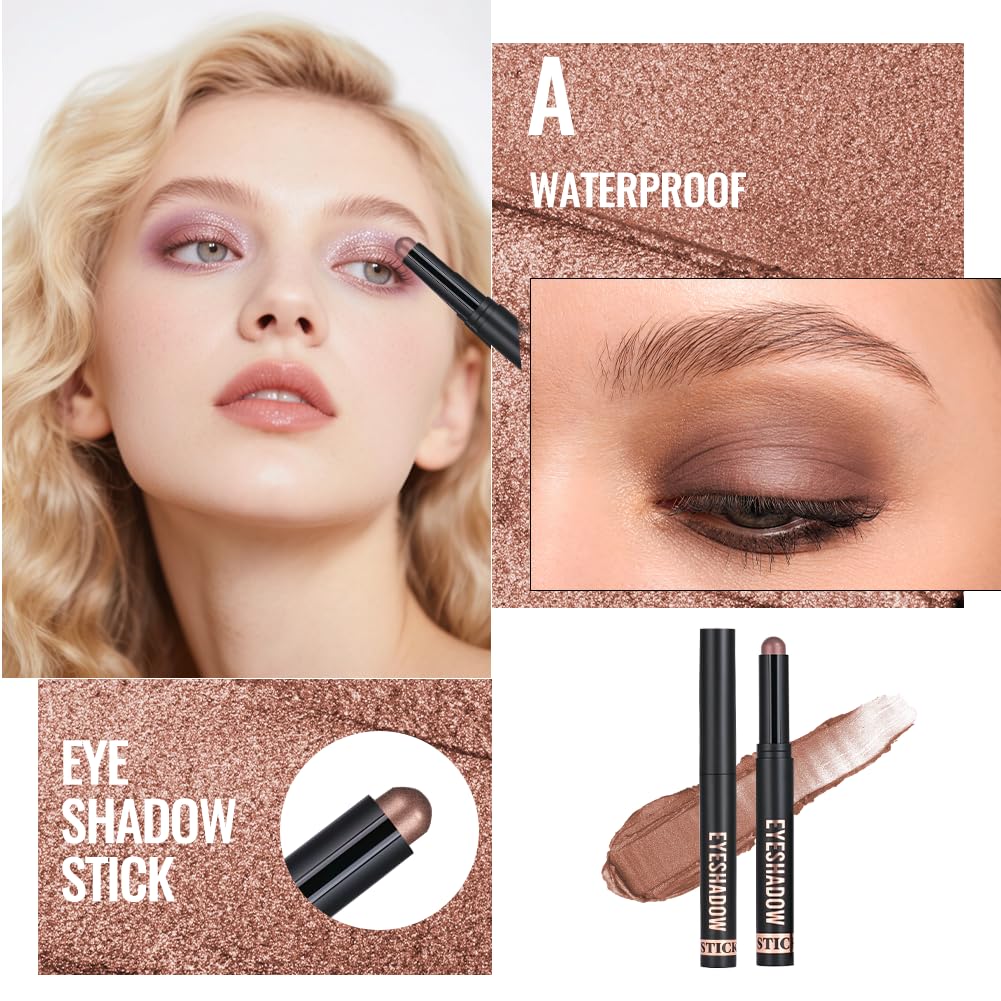 Cienie do powiek w sztyfcie, 6 x 2g Zestaw ołówków do cieni do powiek z brokatem i matowym, Eye Shadow Stick w kremie, łatwy w użyciu, tworzy kredki do oczu i długotrwały makijaż oczu (zestaw A)