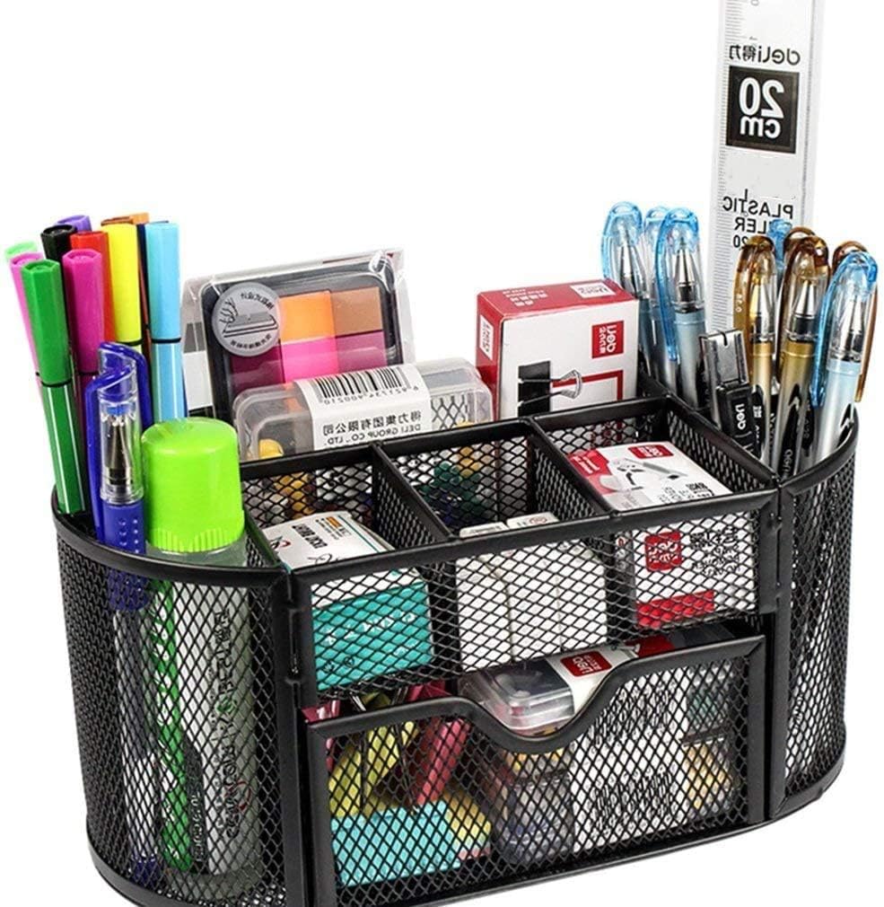 Ibluelover Pen Holder Metal Wire Mesh Pencil Container 4 Divided Compartments Home Office Supplies Desktop Accessory Organizer Storage Anti-Slip Pen Basket for Pen Paper Clips Stapler