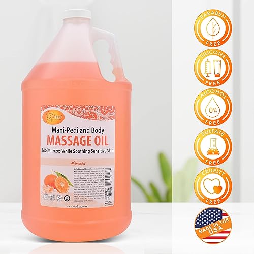 Miniatura 2 de SPA REDI - Aceite de masaje, mandarina, 128 onzas - Terapia de masaje profesional de cuerpo completo, hecho con aceite de almendras, aceite de