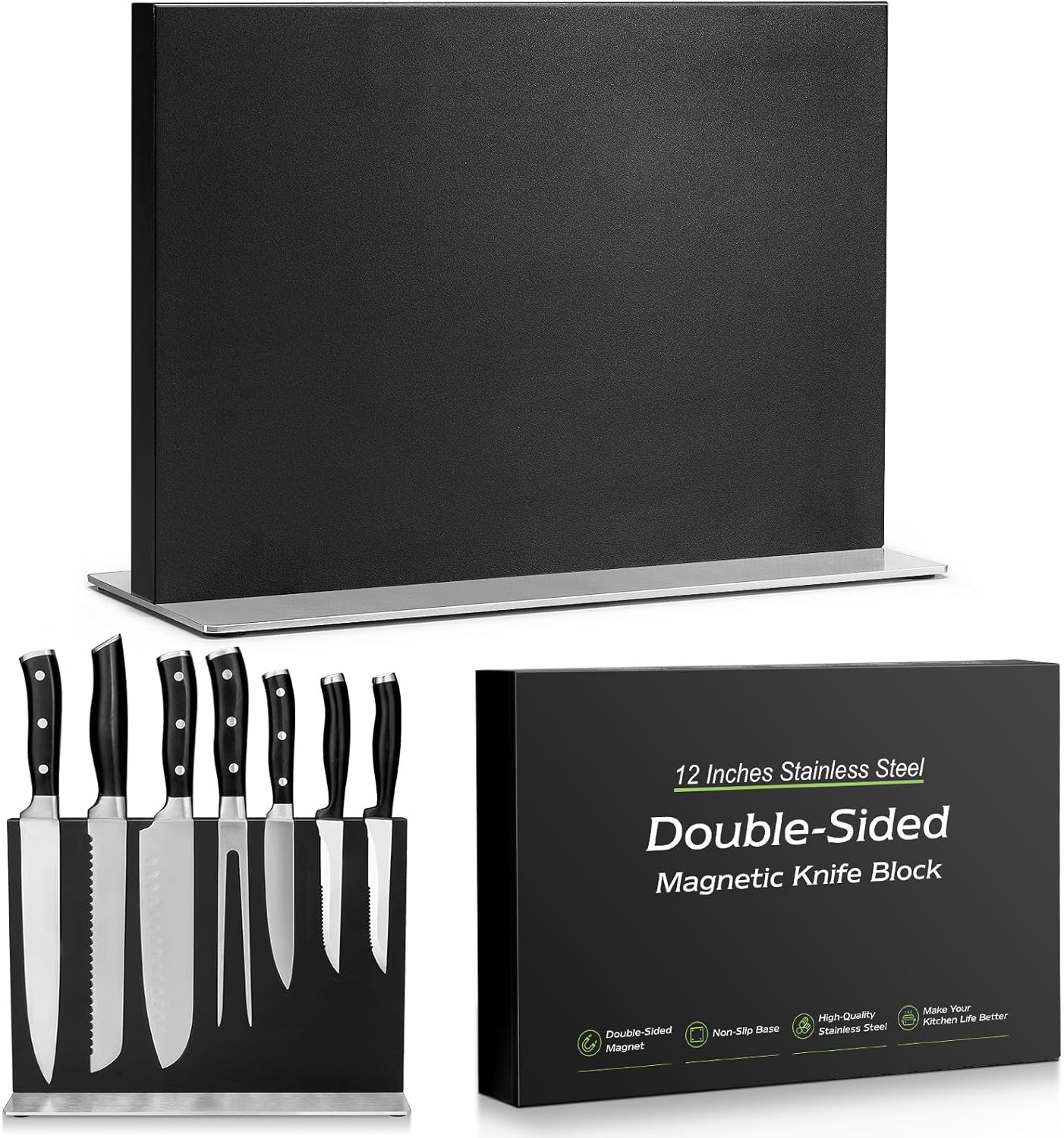 ENOKING Extra Large Double-Sided Magnetic Knife Block, 14in Silver Stainless Steel Knife Holder for Kitchen Countertop, Safe & Space-Saving Knife Storage Organizer