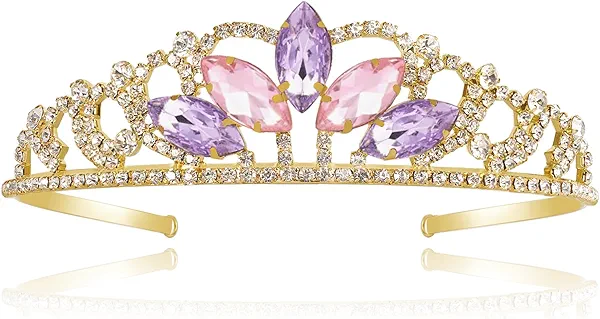 JINSAWW Princess Crown Halloween Cosplay Sparkle Gold Crown Crystal Hair Tiara Costume Accessories for Women Girls Birthday Gift