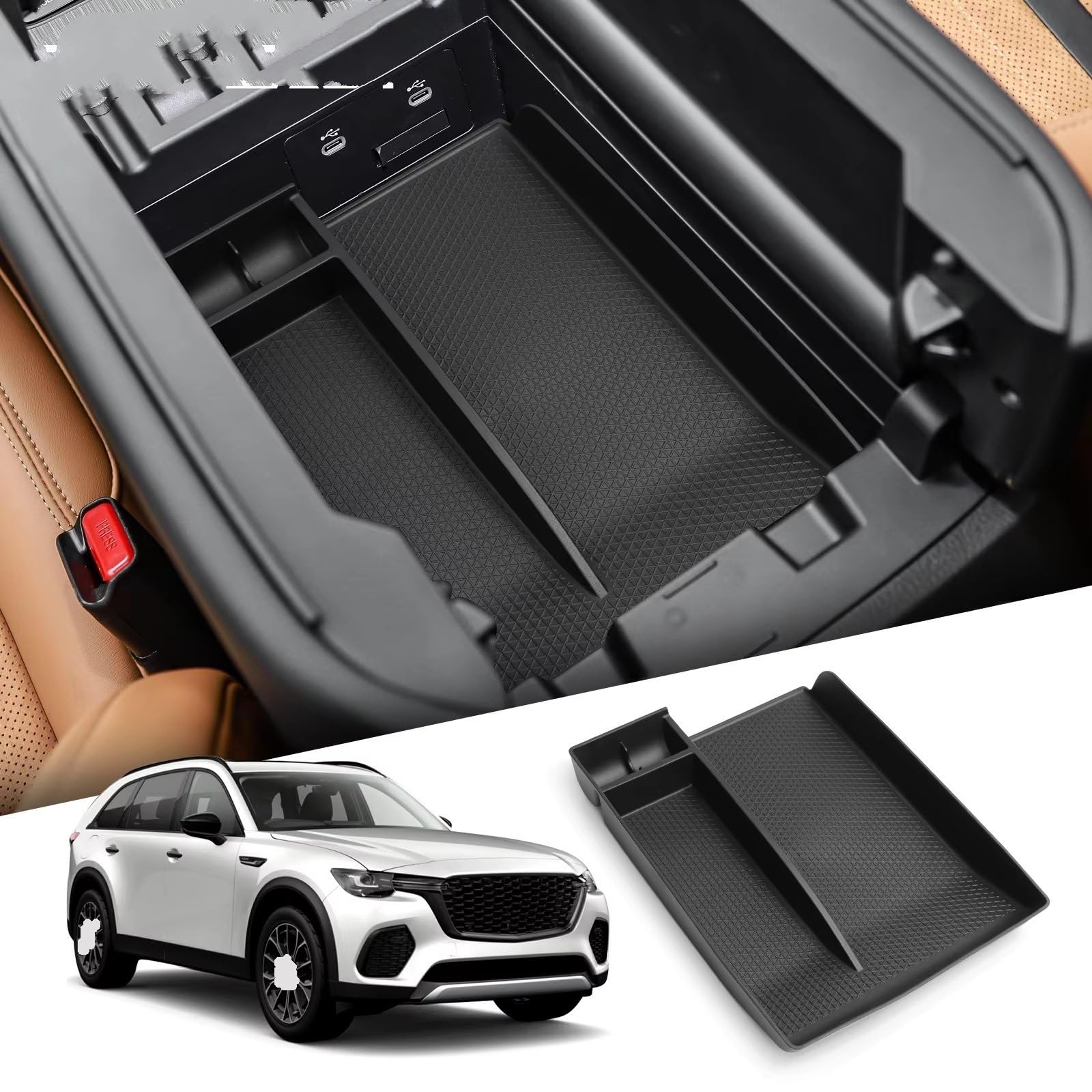 Guantera Consola Central Compatible Con Mazda Para CX-70 CX80 2024-2025 Consola Central Reposabrazos Caja Almacenamiento Accesorios Interiores Almacenamiento Coche Bandeja Organizadora