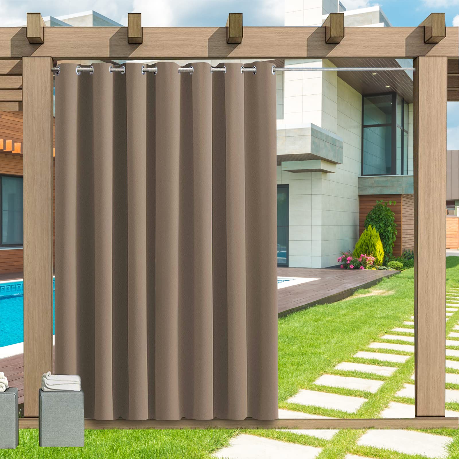 Outdoor Curtains, Outdoor Curtain with Eyelets 1 Panel, 24 Colors Outdoor Curtains Waterproof Sun Shade Patio Curtain, Privacy Screen Sun Shade Curtain for Balcony Patio Porch Pergola, B213xH241CM โ image 1