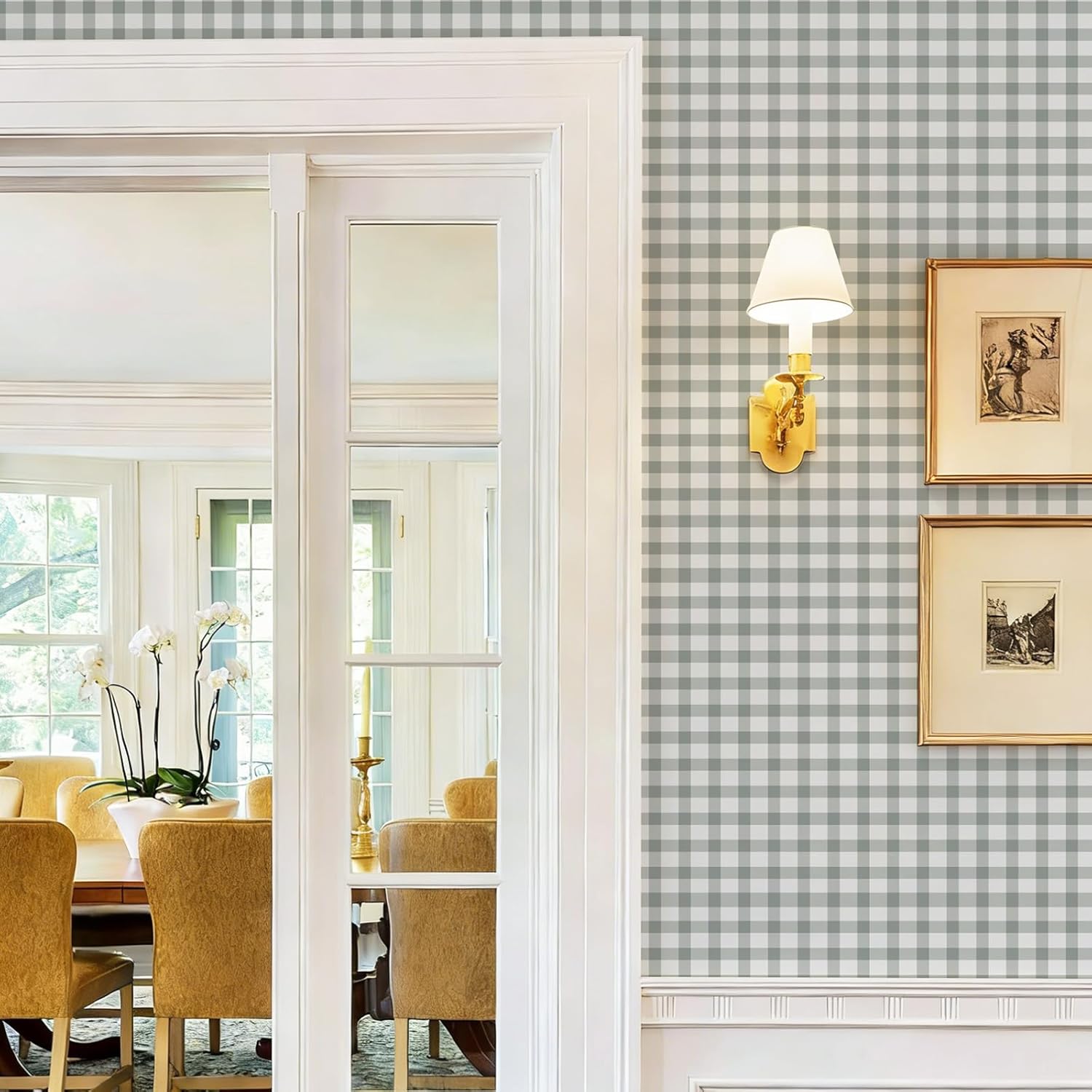 YXTII 17.3"×393.7" Plaid Peel and Stick Wallpaper, Boho Plaid Removable Wallpaper Self Adhesive Wall Paper Contact Paper for Bedroom Shelf Drawer Liner