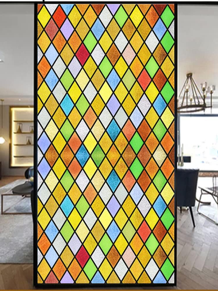 Stained Colors Glass Window Film Privacy Decorative Window Sticker No Glue Static Window Cling Window Coverings for Home Office 17.7"x70.9"(45x180cm)