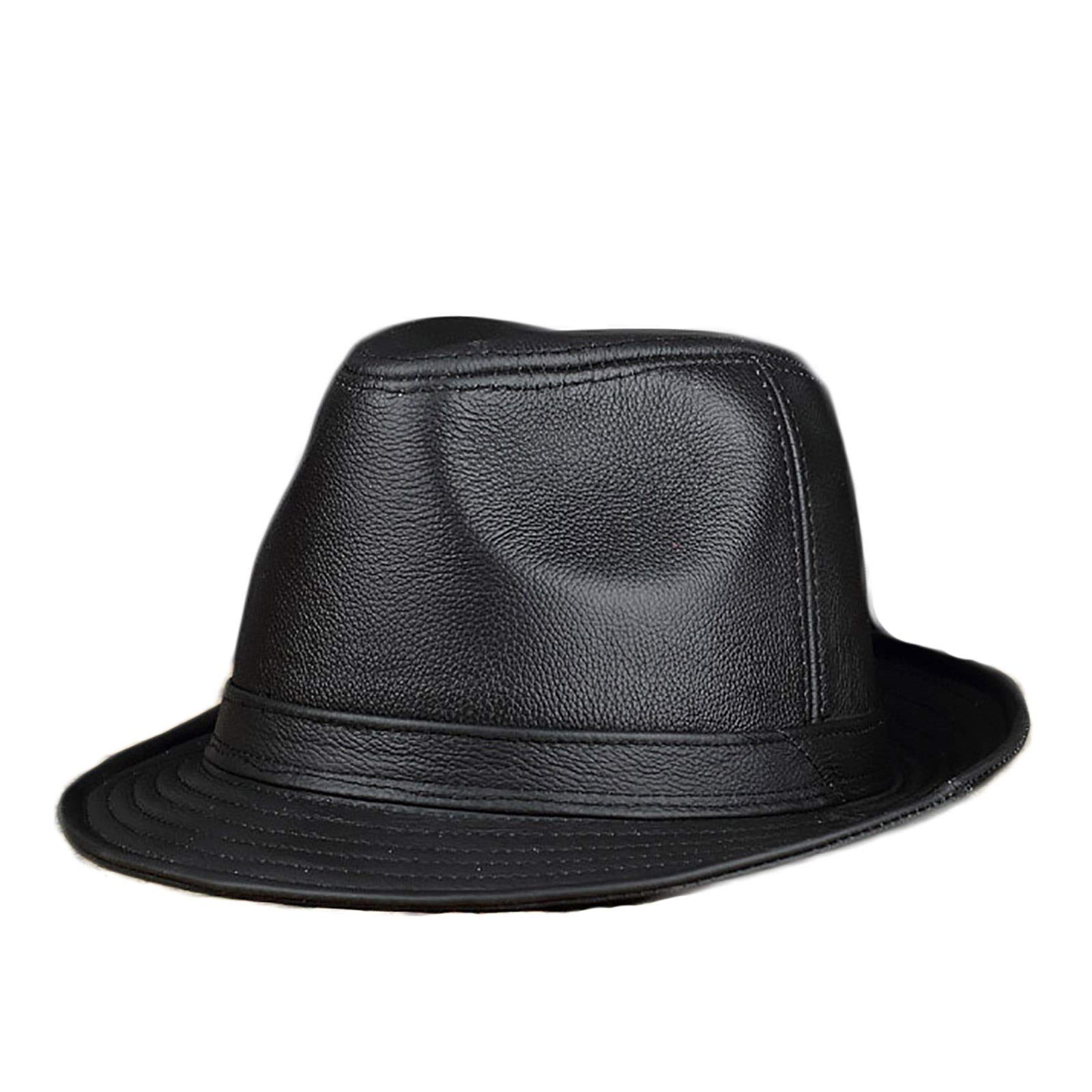 Sombreros de invierno, cuero fedoras sombrero hombres jazz gorra de cuero de vaca corto sombrero clásico otoño e invierno