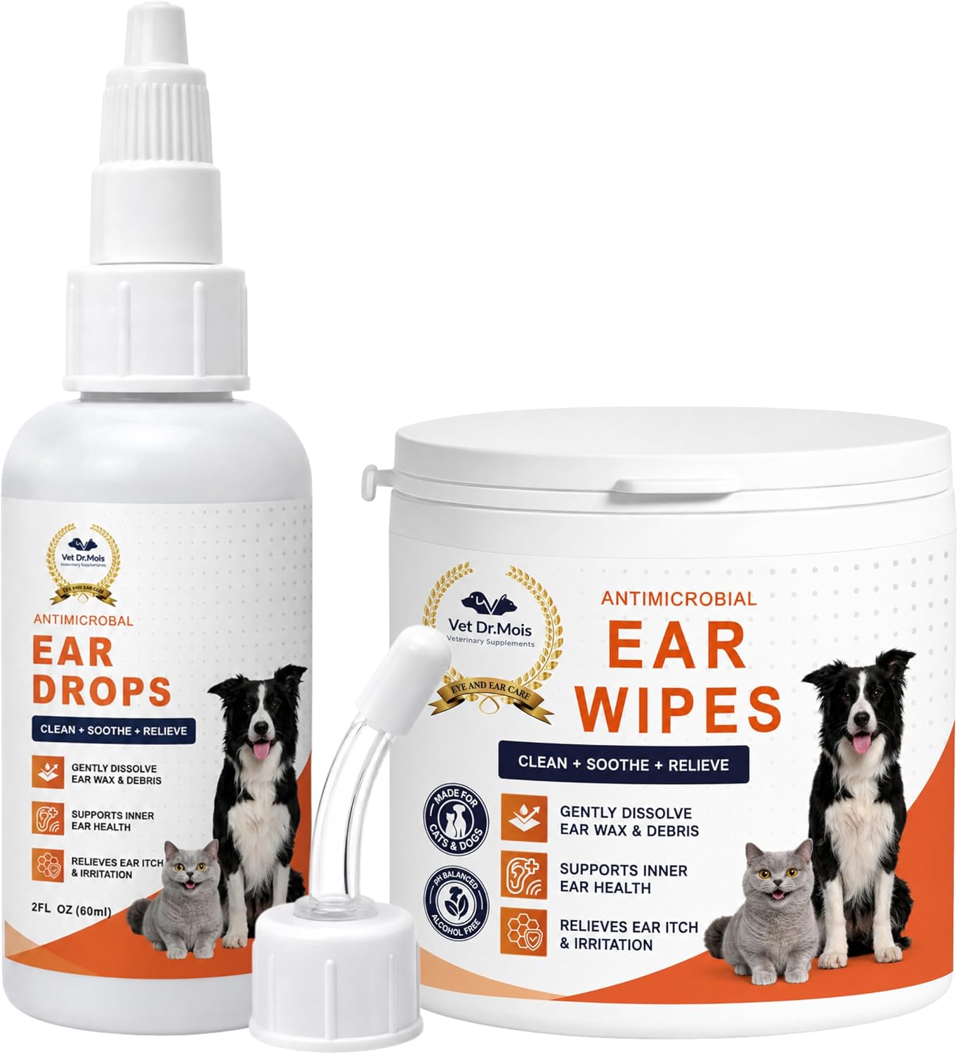 Dog Ear Cleaner Drops & Ear Wipes Kit – Advanced Pet Ear Cleaning Solution with Hypochlorous Acid, Helps Relieve Itchy Ears, Removes Wax & Odor, Gentle for Dogs & Cats
