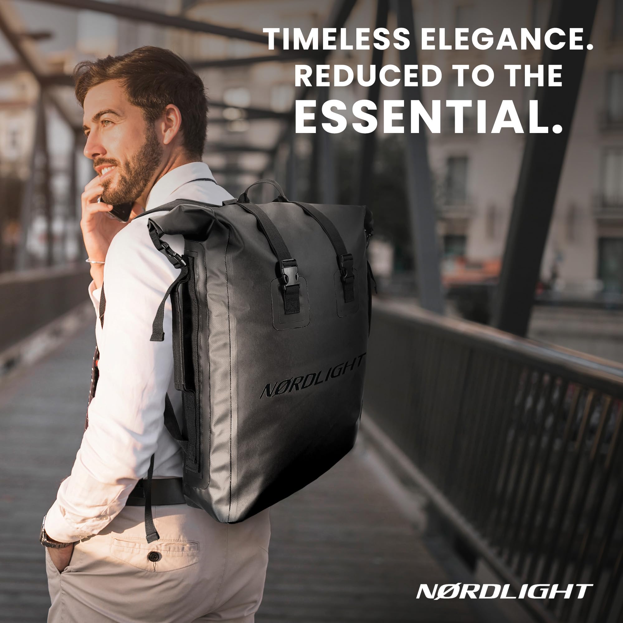 Nordlight Mochila impermeable Dry Bag 35l - (Negro) Roll Top Backpack con correa de transporte acolchada, mochila de bicicleta, mochila de mensajero, senderismo, pesca