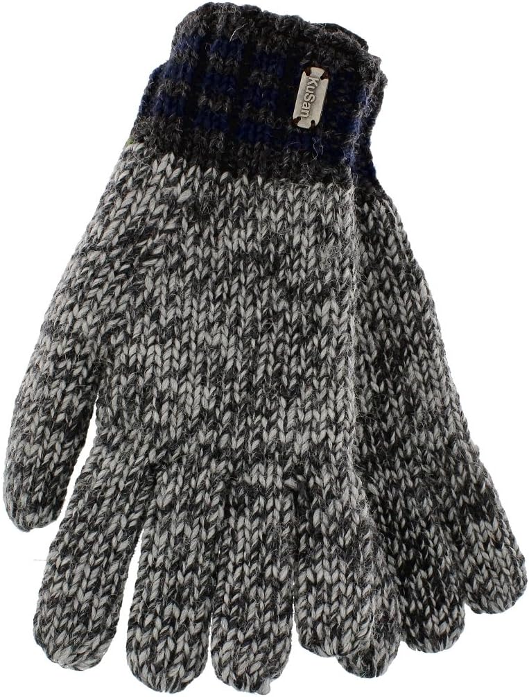 Kusan 100% Wool Knitted Rib Gloves With Coloured Band (PK1619)
