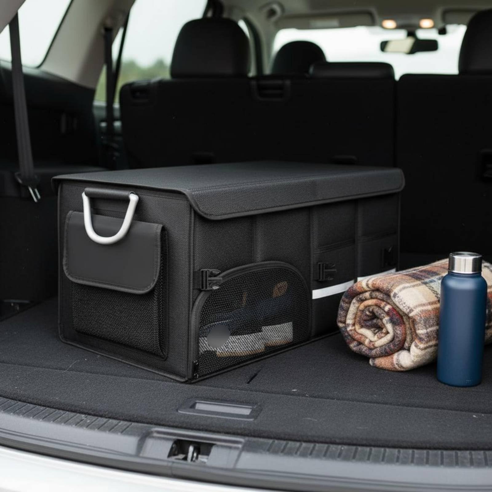 Faltbarer Kofferraum-Organizer mit Deckel Auto-Aufbewahrungsbox strapazierfähig Faltbox Kofferraum für Camping, Braun, 72L