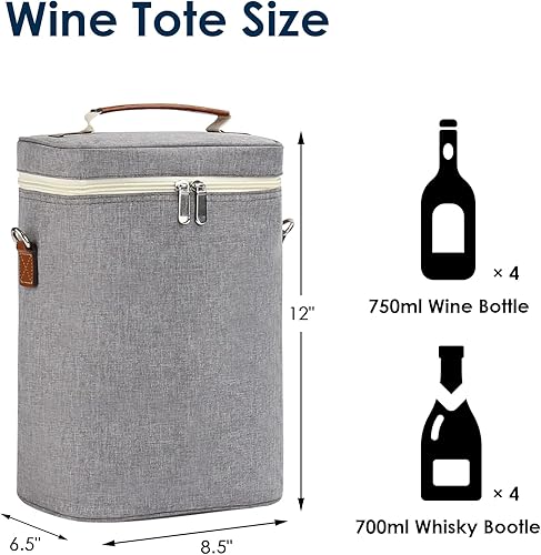 Miniatura 3 de Bolsa de vino para 4 botellas, lona encerada aislada acolchada para viajes, fiestas, playa, deshierbe, el mejor regalo para los amantes del vino,