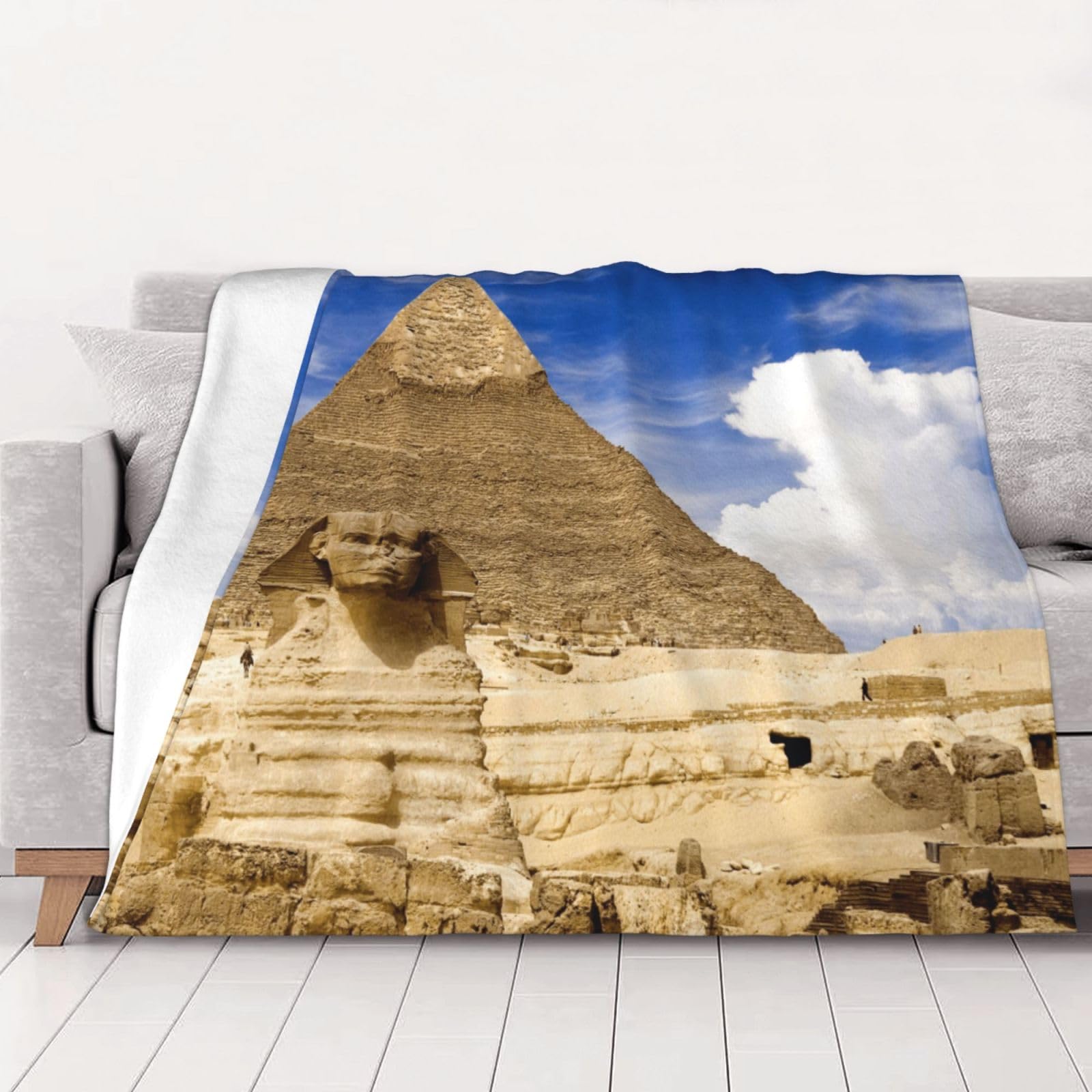 Couverture flanelle Pyramides Égypte 125x100 cm plaid chaud doux lit