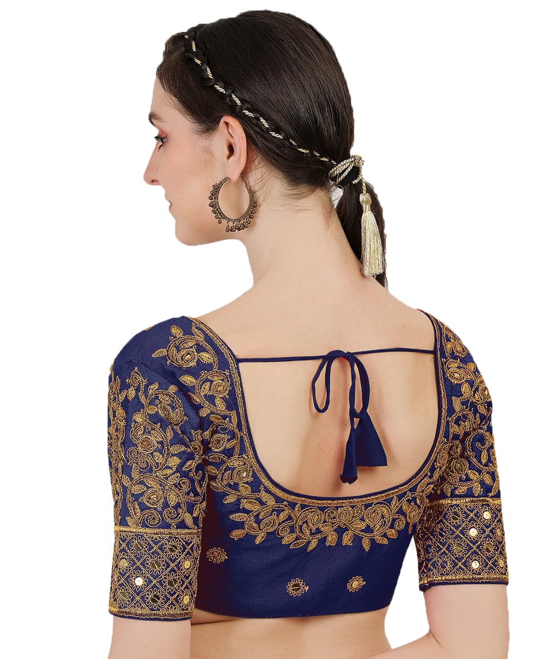 Pujia Mills Women's Silk Embroidery Khatli Work With Stone Work Readymade Blouse