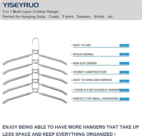 Miniatura 6 de Percha para ropa ahorrador de espacio 4 unidades 5 en 1 múltiples perchas para ropa antideslizante acolchado de espuma resistente percha organizador