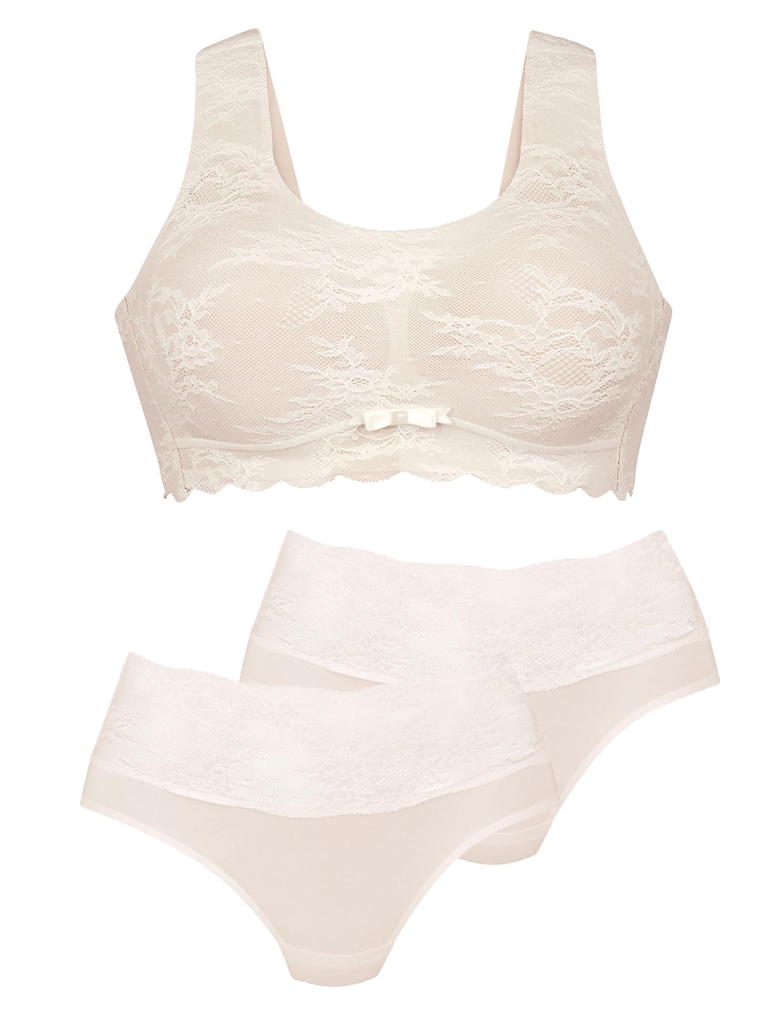 Anita 3er Pack Bralette & Seamless High Waist Essential Lace | S-XXL | 1x Bralette & 2x Slips nahtlos, ultra-bequem mit floraler Spitze