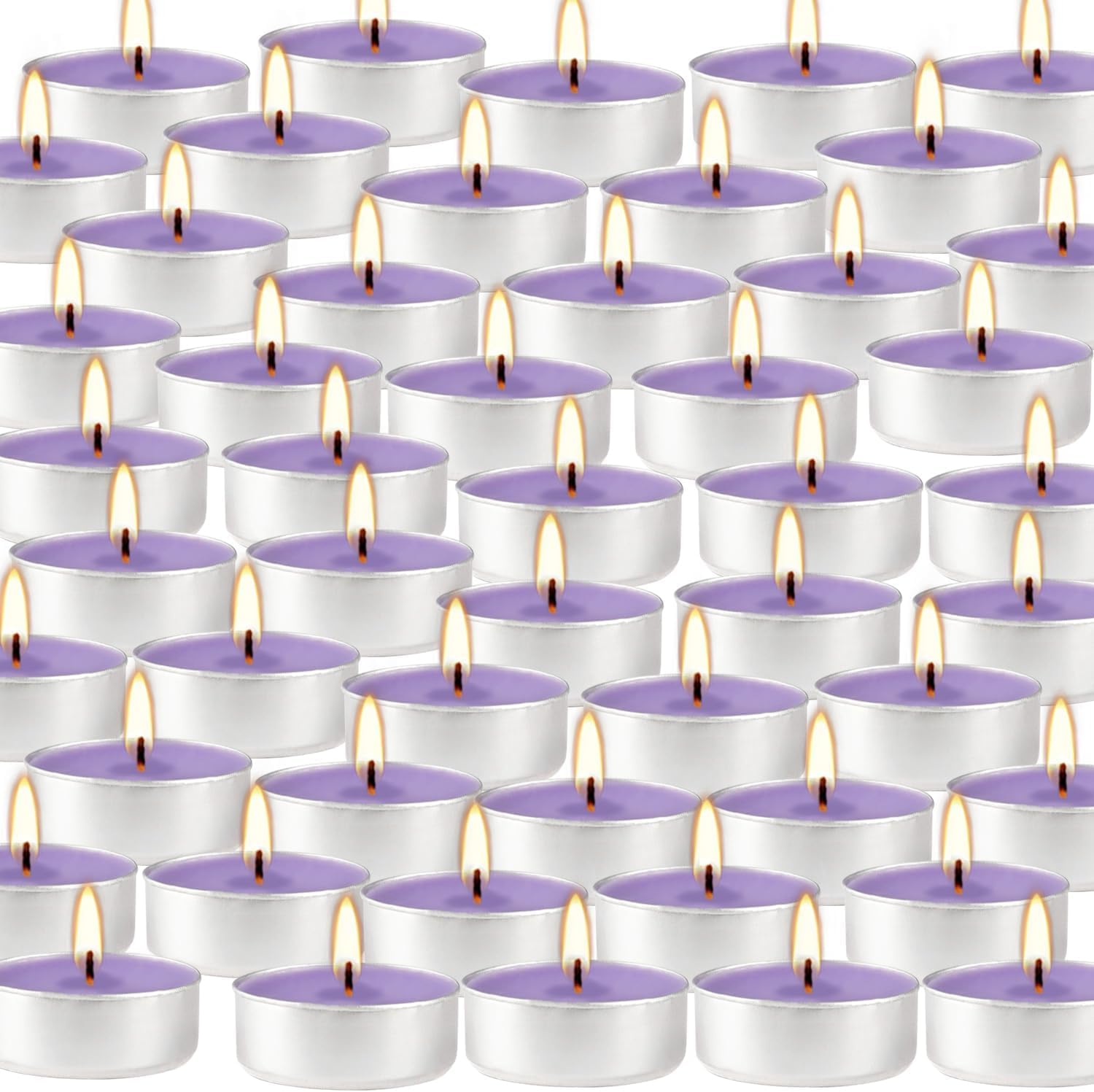 Pliadvbu 100 Pack Tea Lights Scented Candles Set, Lavender Mini Votive Candles Bulk, for Anniversaries Weddings Meditation, 4 Hour Burn Time（Purple）…